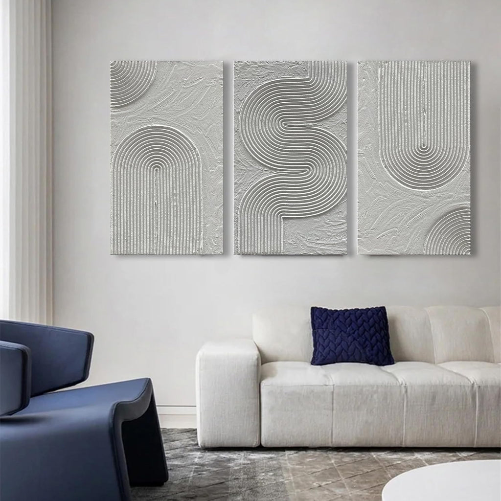 NANKAI Art Hand Painted White Textured Abstract Art Oil Painting Contemporary Minimalist Art Home Wall Fecoration Painting 28x16 inches x 3