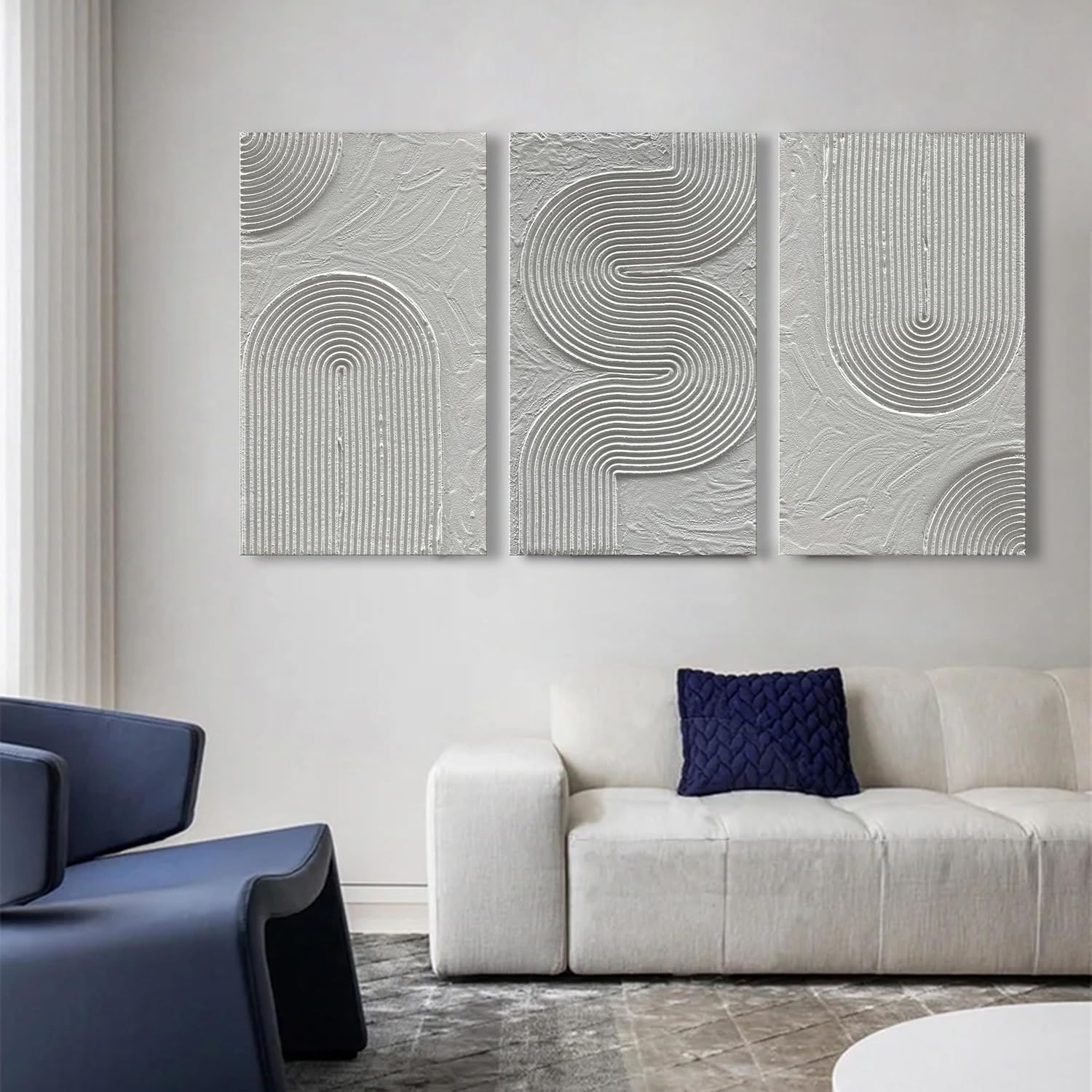 NANKAI Art Hand Painted White Textured Abstract Art Oil Painting Contemporary Minimalist Art Home Wall Fecoration Painting 28x16 inches x 3