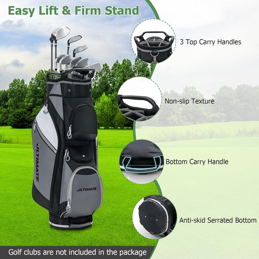 Tangkula Golf Cart Bag, Lightweight Golf Club Bag with 14-Way Dividers Top & Cooler Bag, Waterproof Valuable Pocket, Rain Hood, Carry Handles and Shoulder Strap, Golf Club Cart Bag for Men & Women