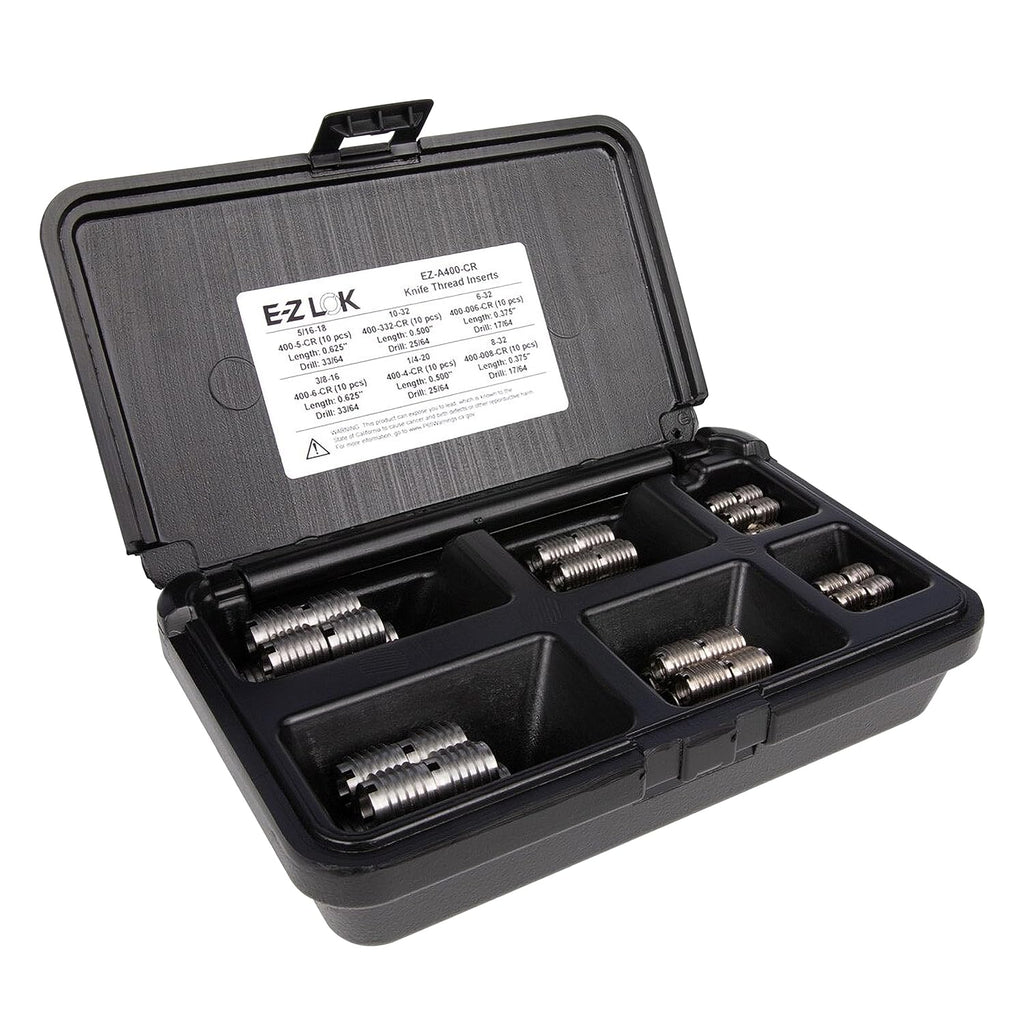 E-Z LOK Knife Threaded Insert for Hard Wood Assortment Kit with Drill and Drive Tool, Stainless Steel Thread Inserts 6-32 to 3/8-16, 60 Pieces