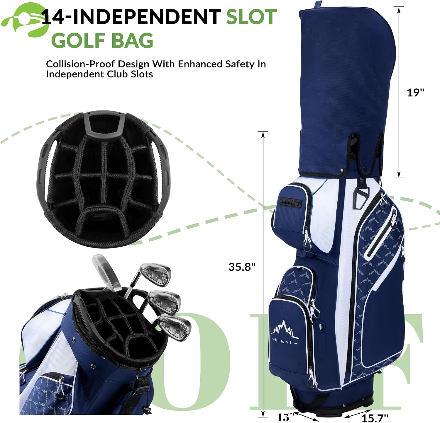uniHimal 14 Way Golf Cart Bag Featuring Full-Length Divider Top and Multiple Pockets, Golf Bag for Men with Handles and Rain Cover