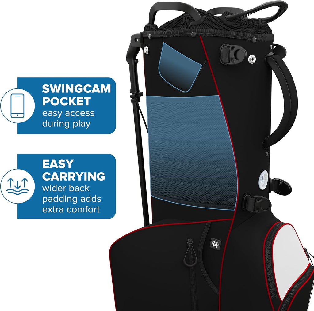 Golf Stand Bag - Lightweight Golf Bag with Stand and 7 Way Dividers, Dual Strap, Waterproof Pocket, Insulated Sleeve, Easy-Lift Handles and Swing-Cam Holder