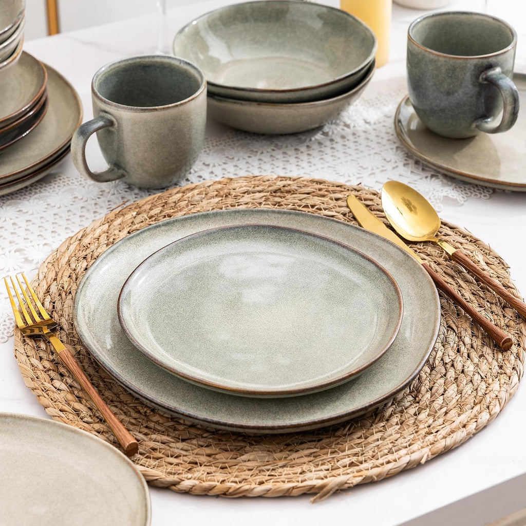 AmorArc Ceramic Dinnerware Sets,Handmade Reactive Glaze Stoneware Plates and Bowls Sets,Highly Scratch Resistant | Dishwasher & Microwave Safe Dishes Set,Service for 12 (36pc)