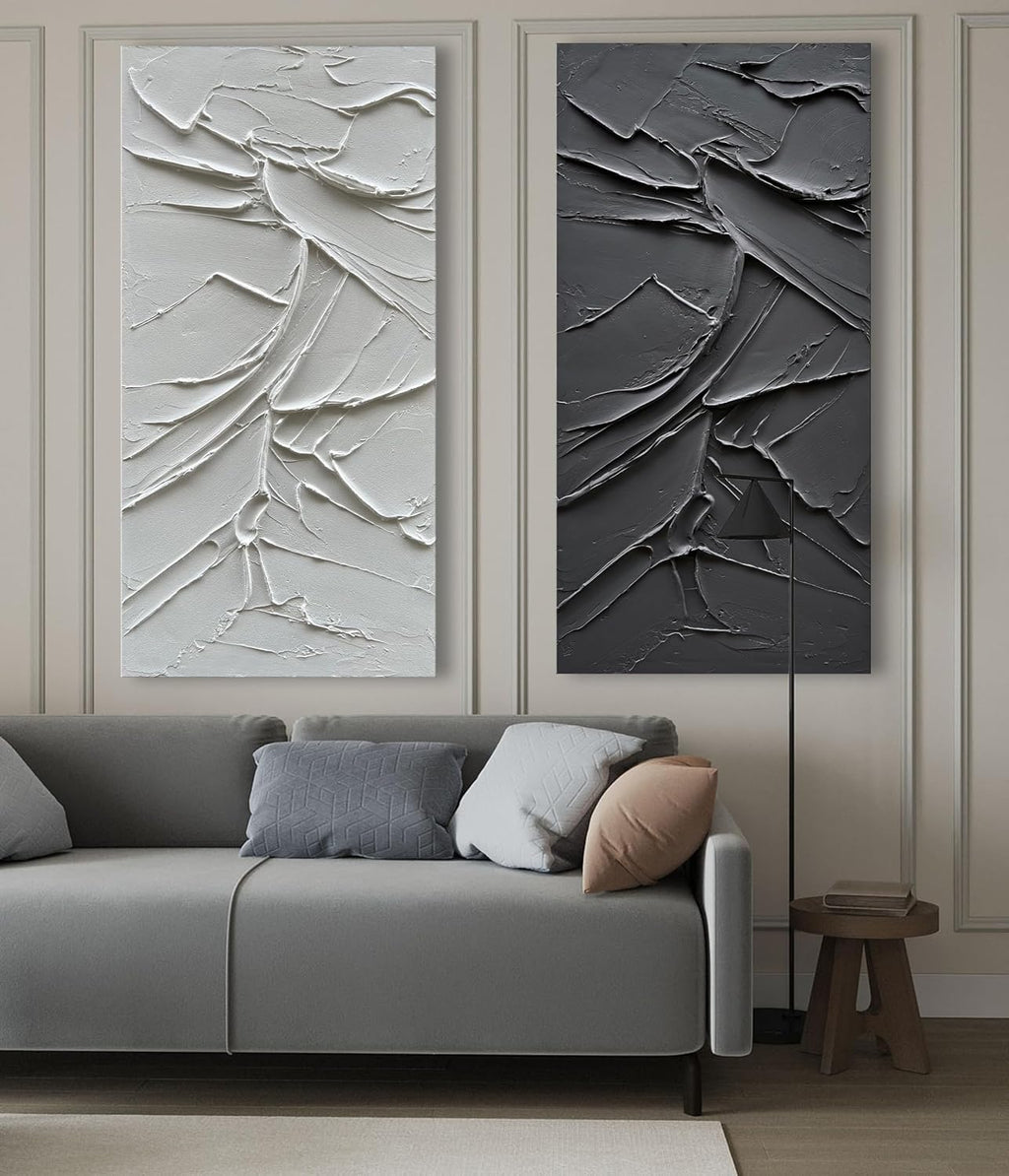 NANKAI Art Hand Painted White Canvas Wall Art 60x30 inch Large Abstract Modern Oil Painting Contemporary Textured Wall Art Minimalist Art Home Decor