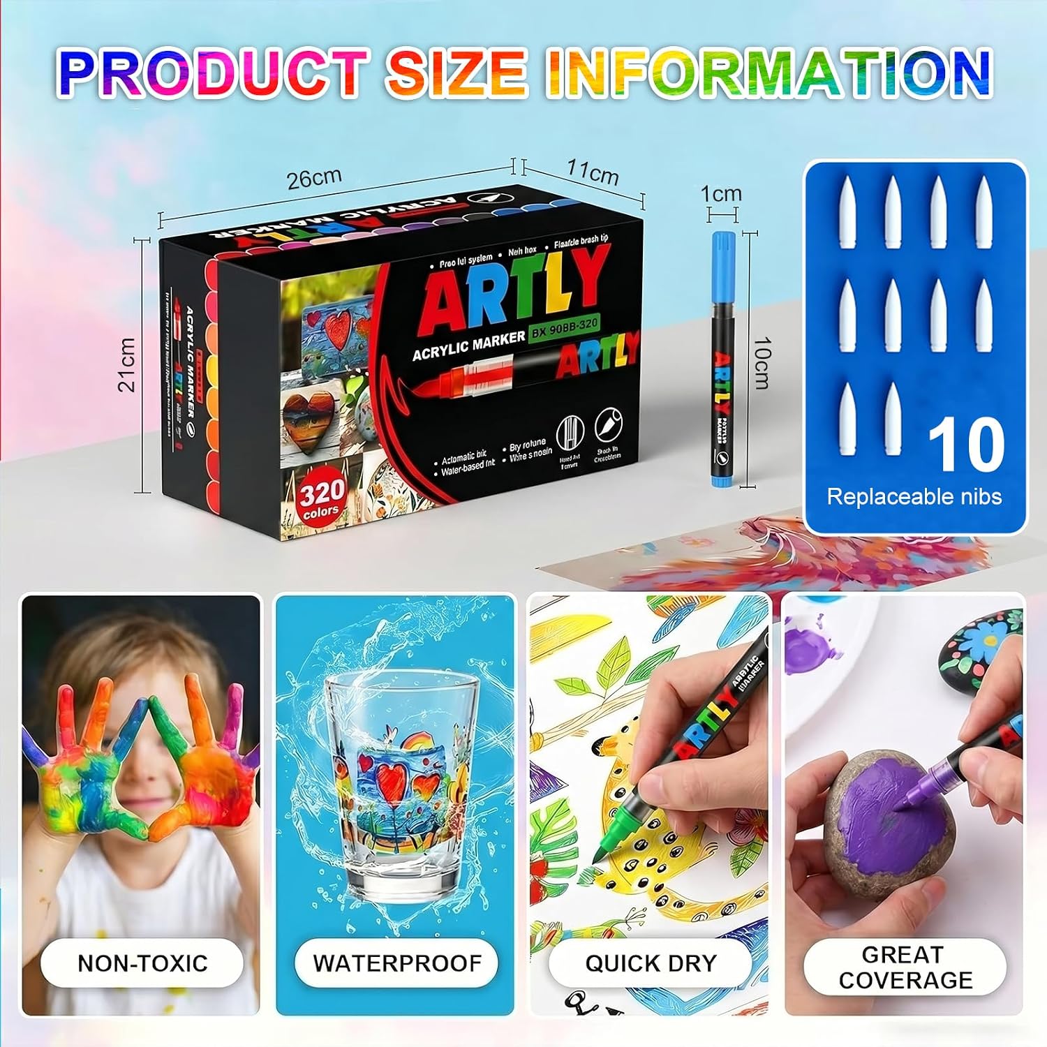 320 Colors Soft Brush Tip Acrylic Markers Set, Paint Pens for Rock, Wood, Fabric, Canvas, Glass, DIY Crafts, Waterproof Paint Markers, Vibrant Acrylic Pens for Artists and Art Projects