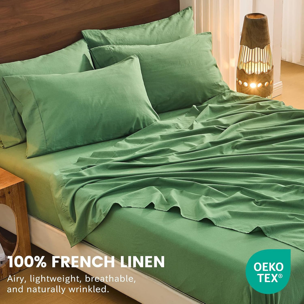 Bedlifes 100% French Flax Linen Sheets Set Queen Size - 6 Piece Extra Deep Pocket 18-24',Soft Breathable Queen Bed Sheets with Temperature Regulating & Moisture-Wicking(Sage Green