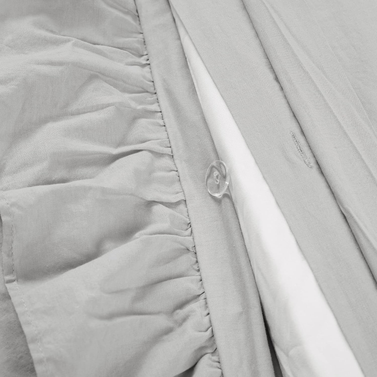 Lush Decor Reyna Ruffle Cotton Duvet Cover Set 3 Piece Set King, Light Gray - King Size Bedding Set - Gray Duvet King- Ruffled Bedding - Coquette Decor