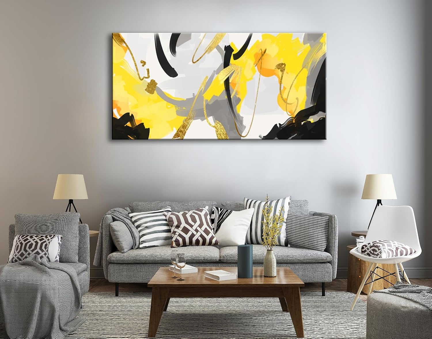 weiyiart Yellow Abstract Wall Art Prints Framed Ready to Hang Canvas Wall Art Modern Fantasy Paintings Artwork Large Size for Living Room Bedroom Office Decoration 29inch x58inch