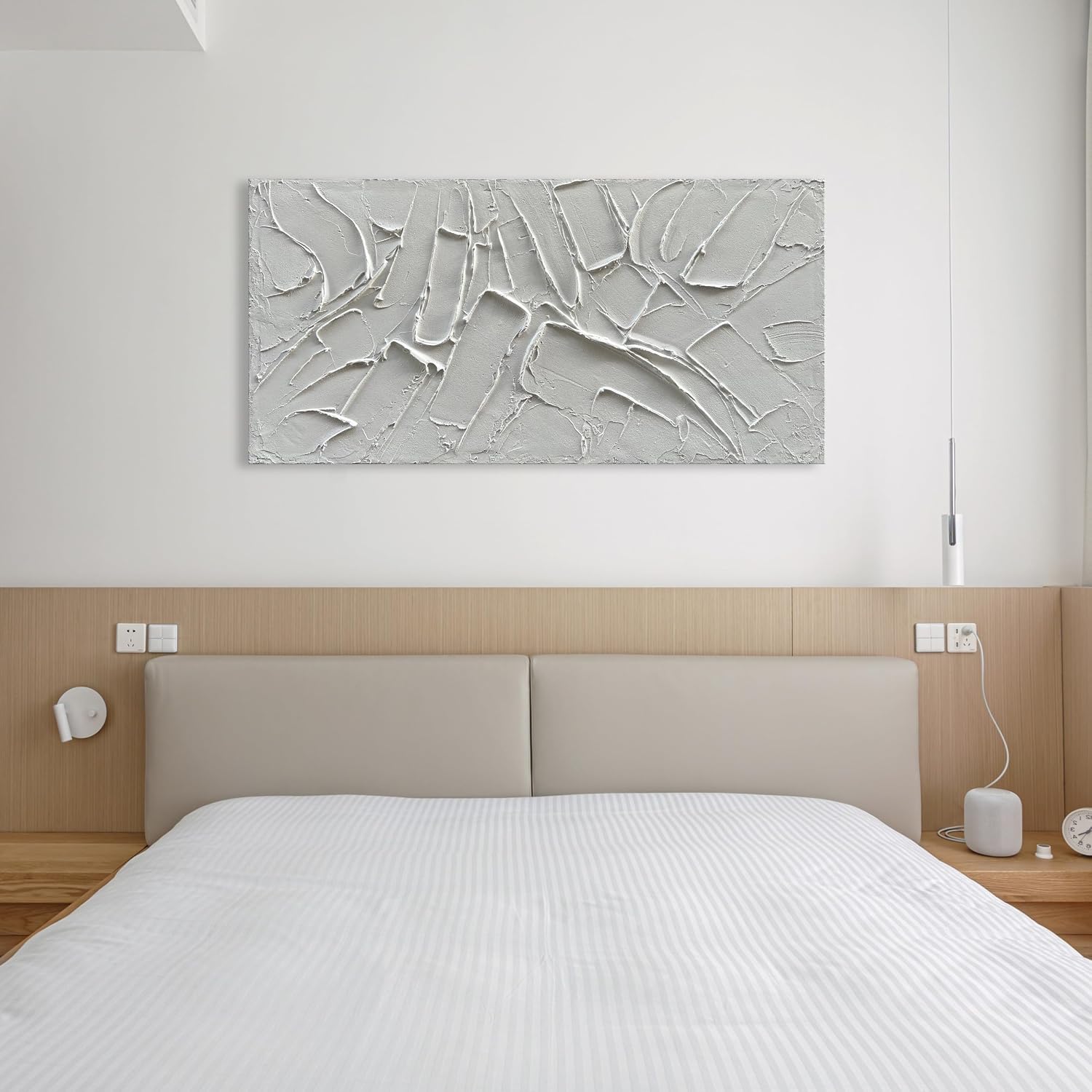 NANKAI Art Hand Painted Thick Texture White Minimalist Oil Painting 24x48 inches Contemporary Art Oil Painting, Home, Office Corridor Wall Decoration Painting