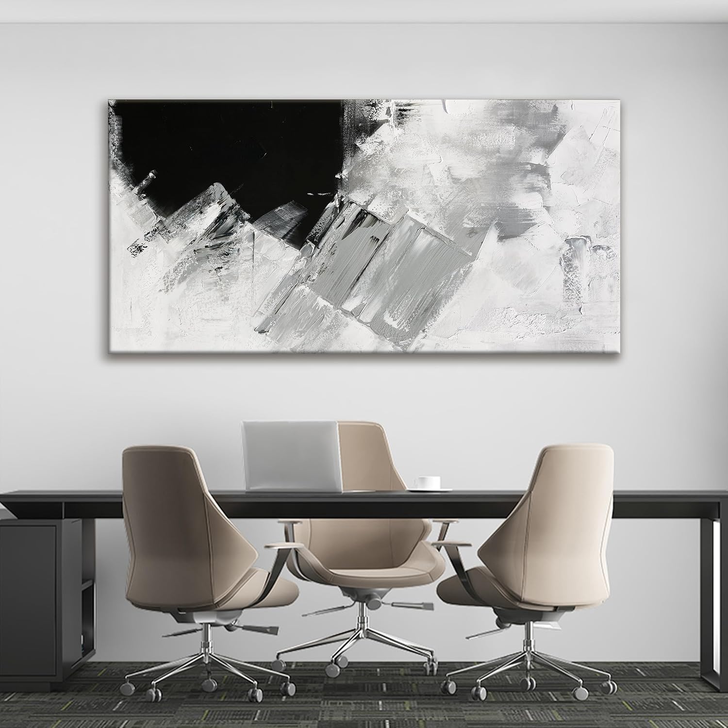 TAIJXAGSG Abstract Wall Art For Living Room Black Grey Canvas Art Wall Decor Large White Wall Art Print Office Decor Abstract Painting Print For Home Bedroom Hotel Artwork 29x58 Inch