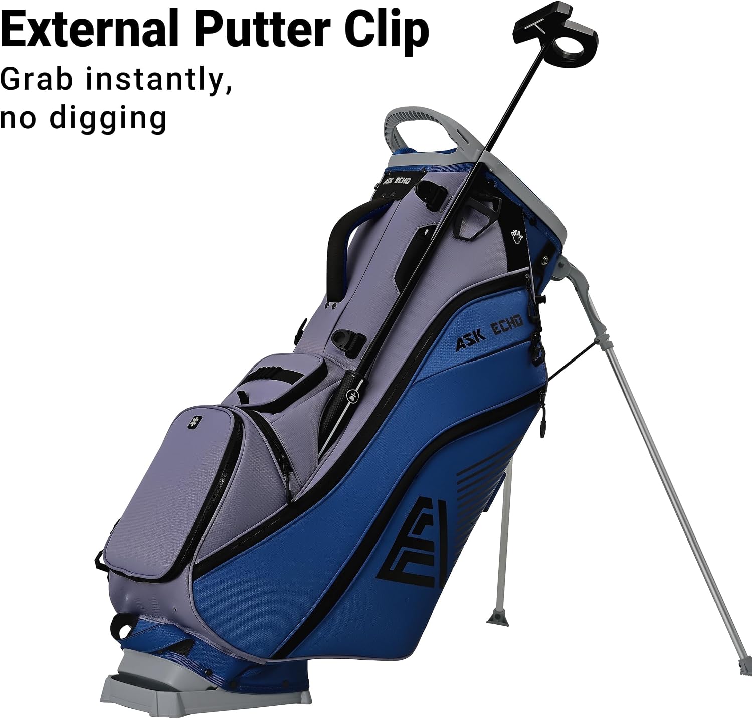 ASK ECHO Golf ST-14 Hybrid Stand Bag with 14 Way Full Length Dividers & Quick Putter Clip