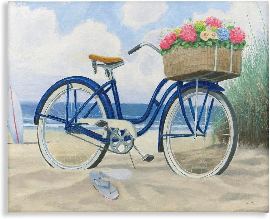 Stupell Industries 'Beach Bike with Flower Basket', Canvas Art, 48 x 36 Inches, Easy to Hang and Sturdy, Made in USA, by James Wiens