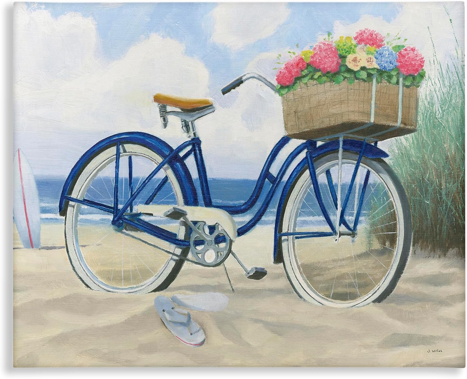 Stupell Industries 'Beach Bike with Flower Basket', Canvas Art, 48 x 36 Inches, Easy to Hang and Sturdy, Made in USA, by James Wiens