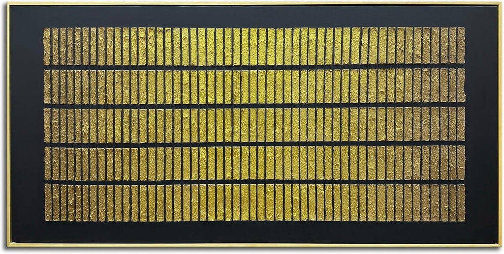 zoinart Black and Gold Textured Wall Art with Dense Golden Array Blocks, 24x48 inch Contemporary Minimalist Gold Framed Artwork Wall 24x48 Inch Metal Wall Art