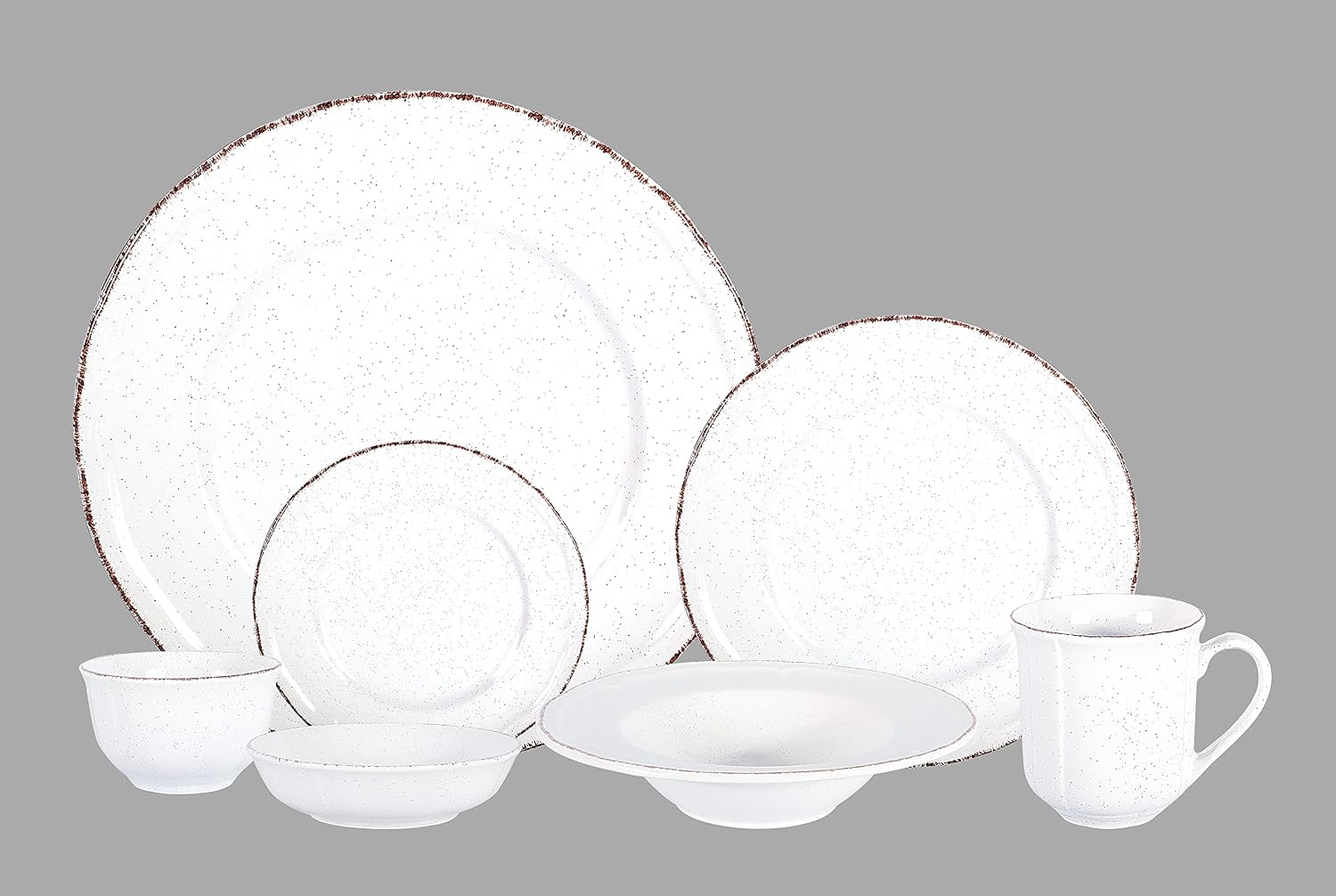 56pc Dinnerware Set, Plate and Bowl Set, Stoneware Dishes Set for 8, Microwave and Dishwahser Safe, Scratch Resistant, French Countryside Speckled Antique White