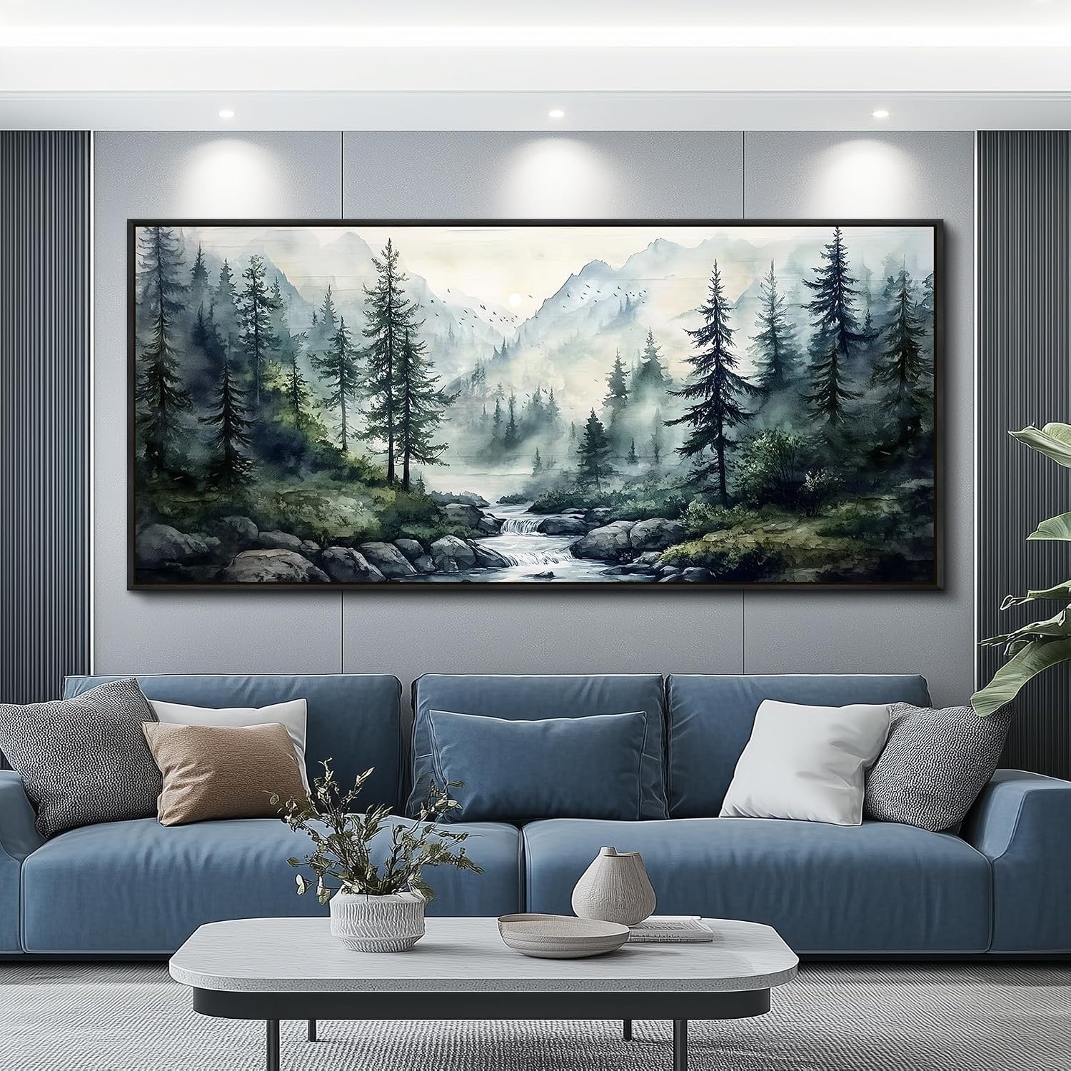 ZUITINGHUA Black Framed Canvas Wall Art For Living Room Large Wall Decor For Office Bedroom Decoration Misty Forest Picture Tree landscape Paintings Artwork Wall Mural Aesthetic Home Decor 32x72 In