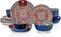 Homevss 20 Pieces Dinnerware Sets, Plates and Bowls Set, Porcelain Dishes Set for 4, Microwave and Dishwasher Safe, Scratch Resistant, Bohemian Style Dining Ware