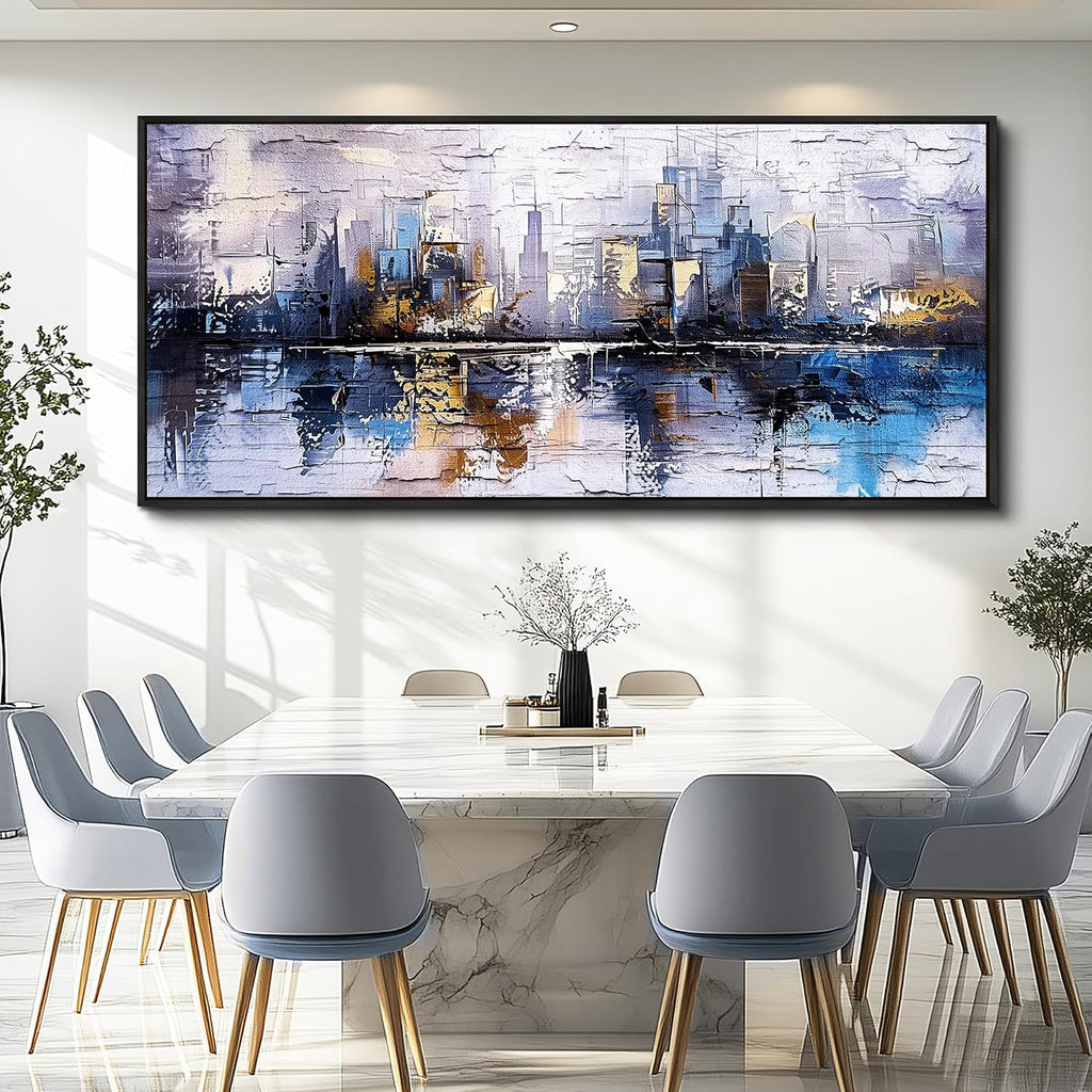 KELIYUAN Abstraction City Landscape Paintings Room Dining Room Canvas Wall Art For Living Room Bedroom Wall Decor Modern Home Decoration Office Pictures Hallway Mural Decoration 32'X72' Black Frame