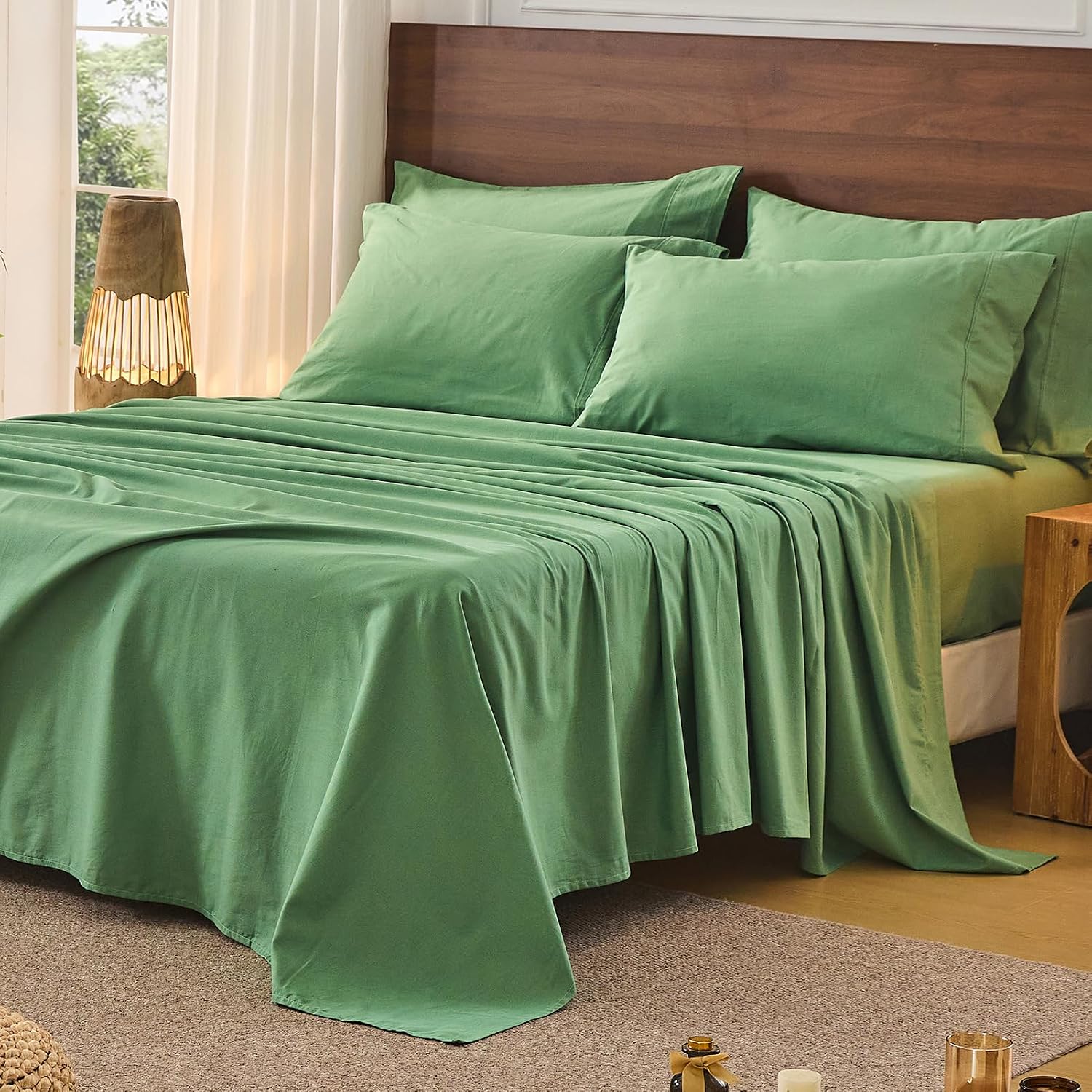 Bedlifes 100% French Pure Linen Sheets Queen Size Breathable and Cooling Flax Sheet Set Soft Durable and Moisture Wicking 16 Inch Deep Pocket-4 Piece(Queen,Sage Green)