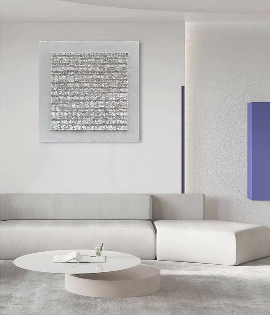 NANKAI Art 44x44 inches White Textured Abstract Painting, Contemporary Minimalist Style, Art Home Decor for Office Wall Decoration