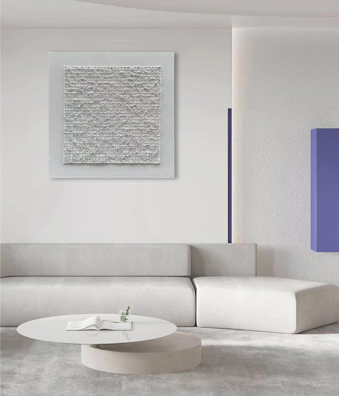 NANKAI Art 44x44 inches White Textured Abstract Painting, Contemporary Minimalist Style, Art Home Decor for Office Wall Decoration