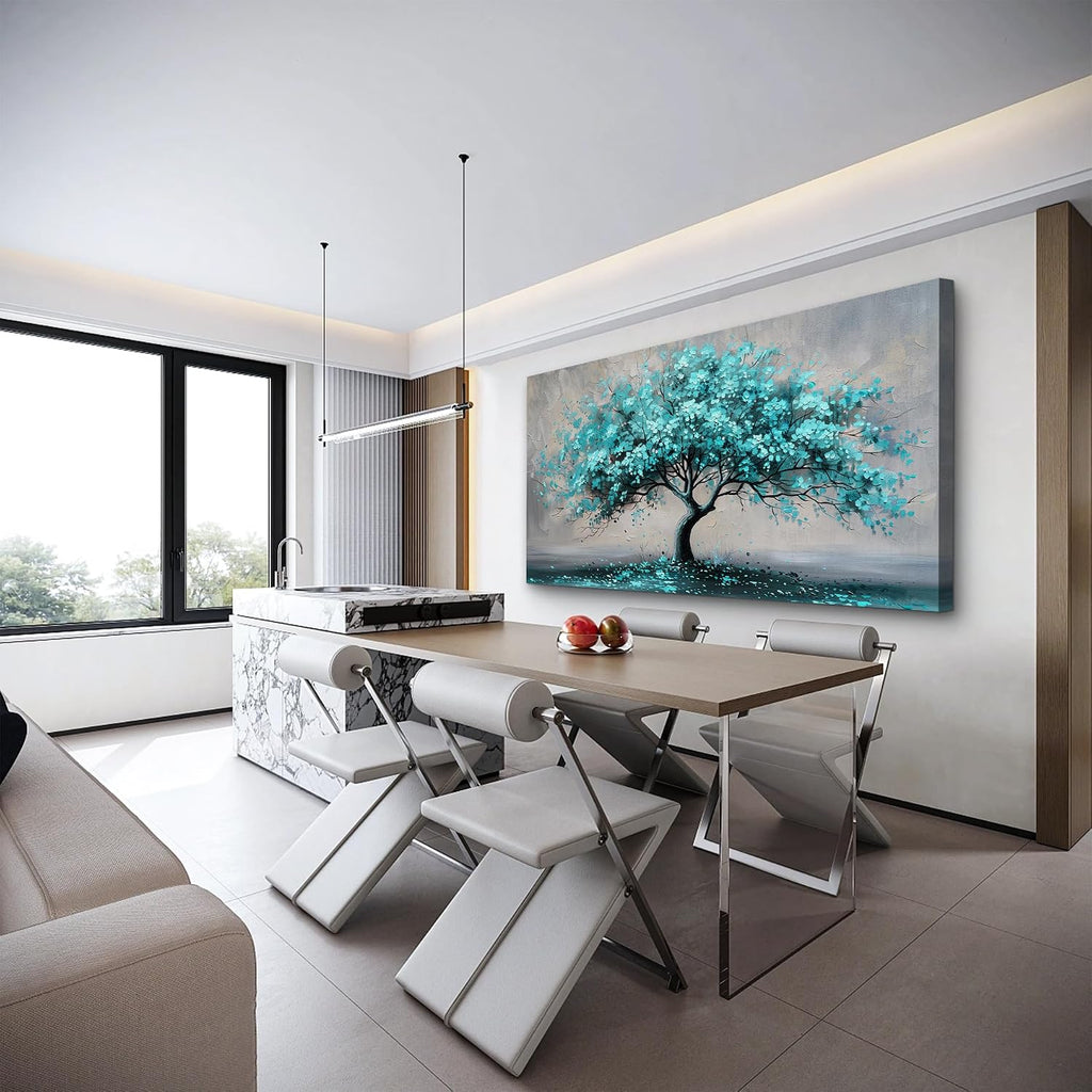 KELIYUAN Framed Wall Art For Living Room Large Wall Decor For Bedroom Modern Office Decorations Paintings Blue Green Tree Wall Pictures Artwork Room Canvas Prints Home Decor Aesthetic 30'x60'