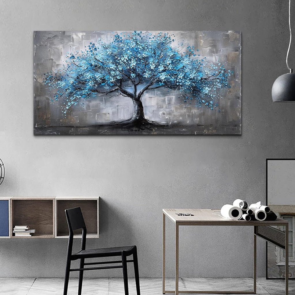 FUHAIHUA Canvas Wall Art For Living Room Large Wall Decor For Office Bedroom Decortions Black And White Pictures Blue Trees Wall Paintings Framed Mural Aesthetic Home Decor Posters Artwork 30x60 In