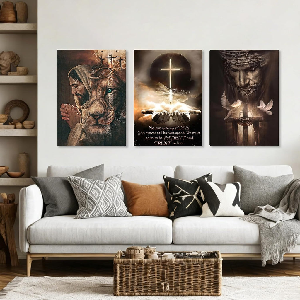Fantasy Artists 3Pcs Jesus Wall Art, Christian Wall Decor for Biblical Room, Unframed Canvas Painting Prints, Religious Art Posters for Church Living Room Bathroom, 20' X 30'