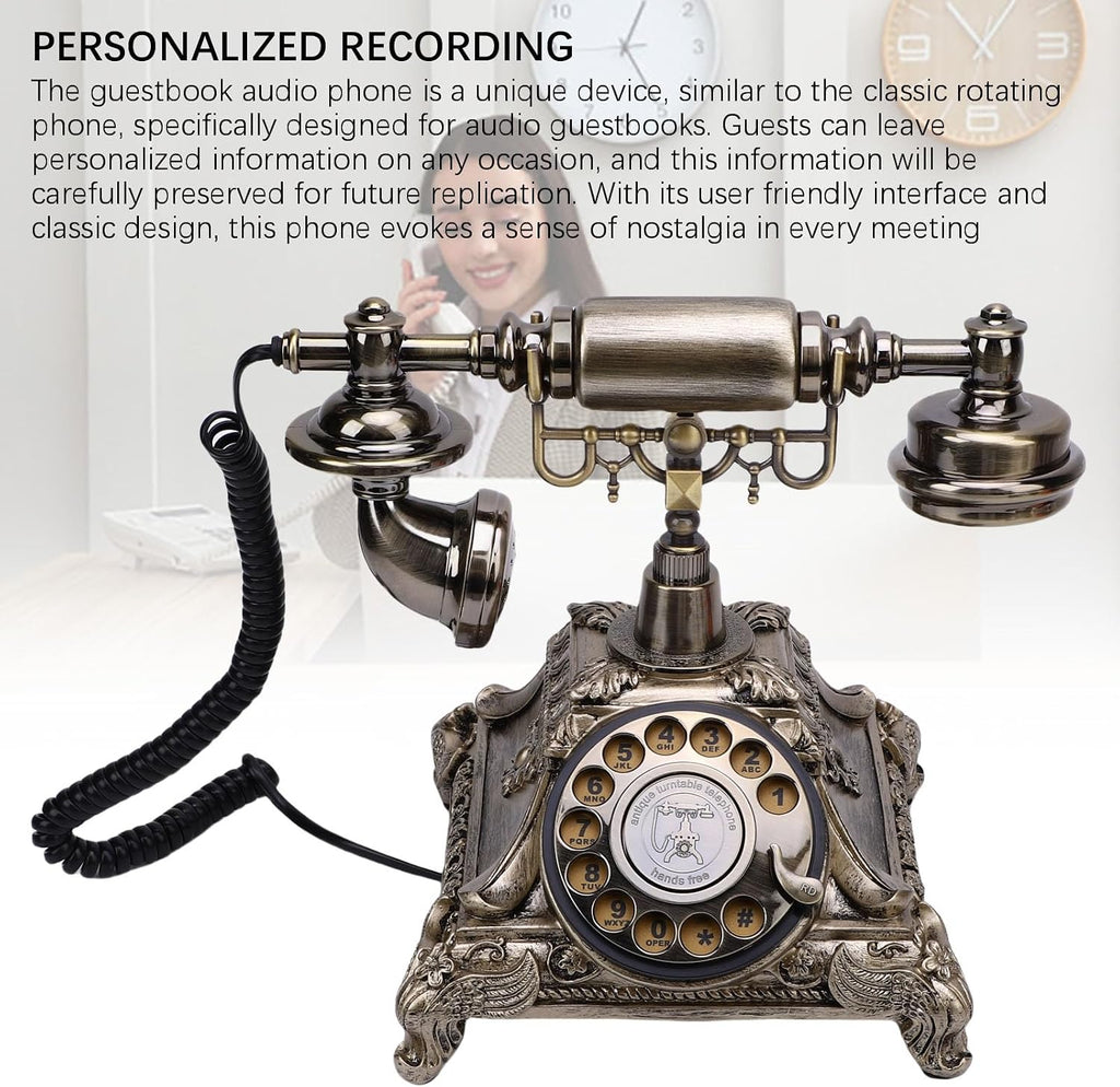 Sanpyl Audio Guest Book Phone, 32G Capacity Vintage Audio GuestBook Wedding Phone, Retro Telephone Customized Voice Message for Wedding Party (Antique Brass Color)