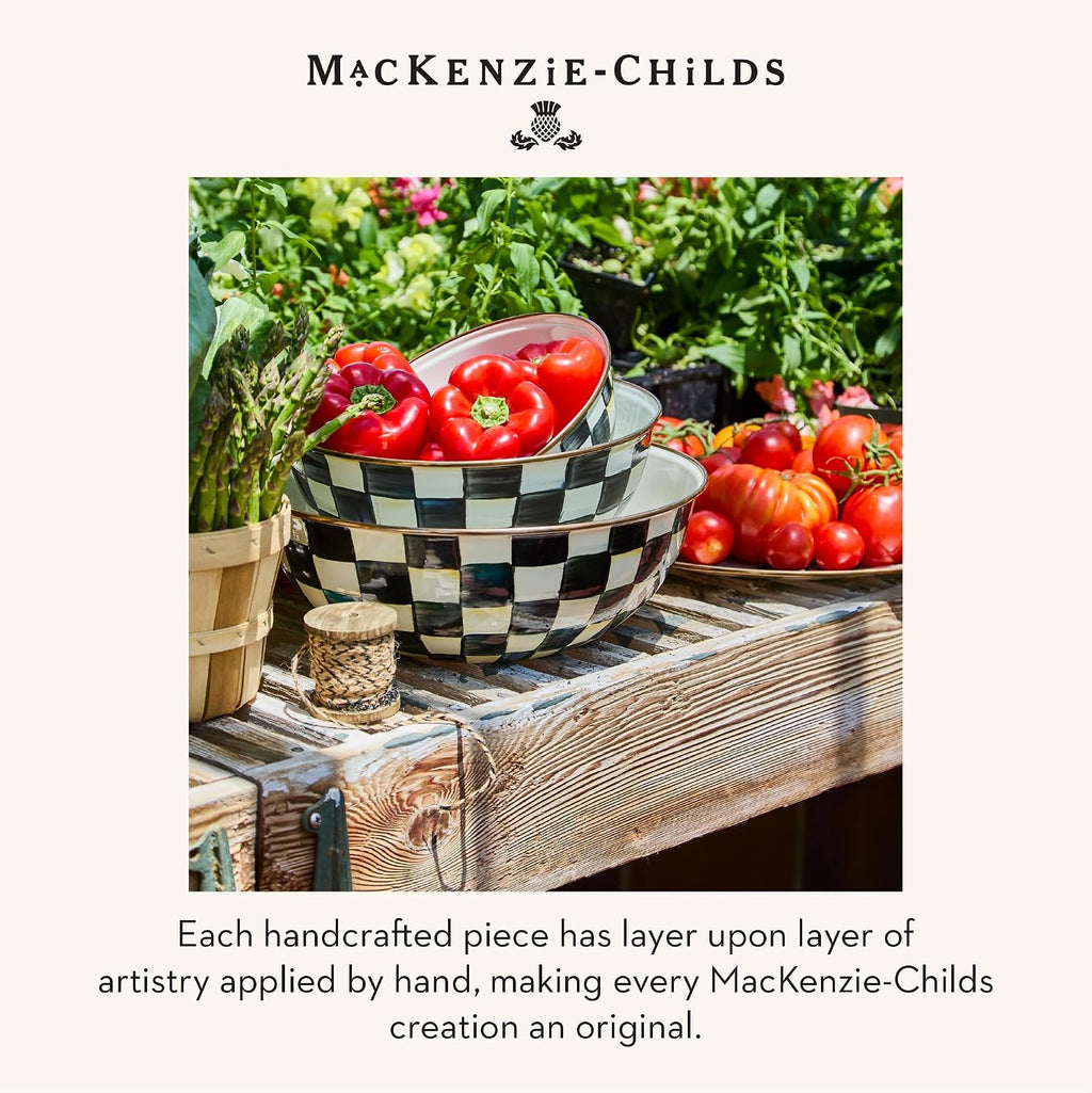 MACKENZIE-CHILDS Enamel Everyday Bowl, Serving Bowl for Entertaining, Extra-Large, Black-and-White Courtly Check, Set of 1