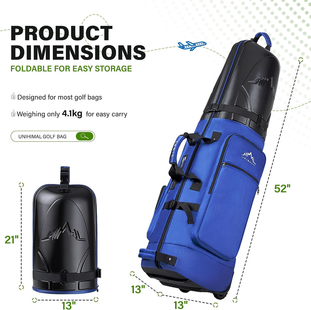 uniHimal Golf Travel Bag with Hard Case Top, 1680D Heavy Duty Oxford Golf Club Travel Bags for Airlines with Wheels Easy to Maneuver