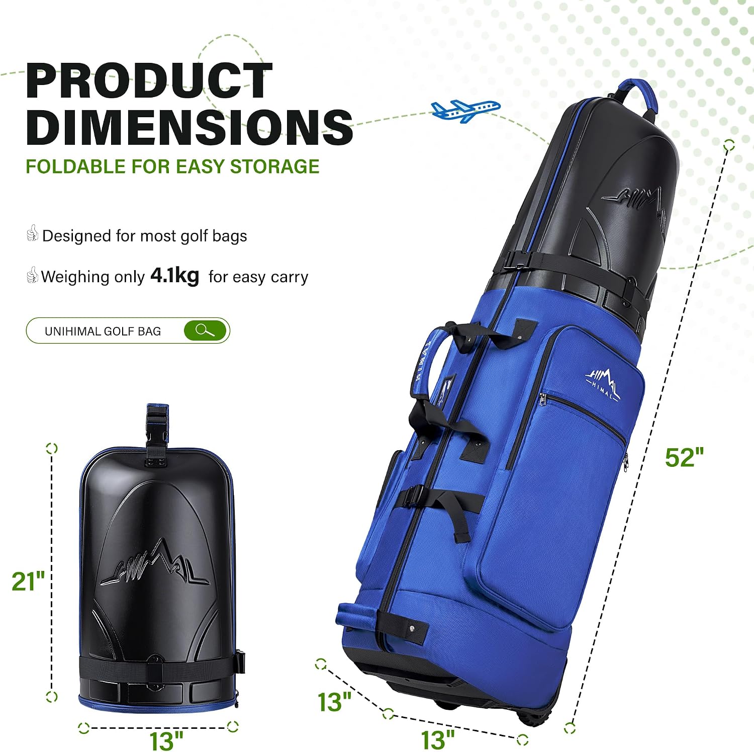 uniHimal Golf Travel Bag with Hard Case Top, 1680D Heavy Duty Oxford Golf Club Travel Bags for Airlines with Wheels Easy to Maneuver