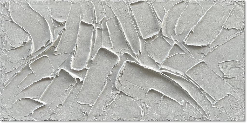 NANKAI Art Hand Painted Thick Texture White Minimalist Oil Painting 24x48 inches Contemporary Art Oil Painting, Home, Office Corridor Wall Decoration Painting