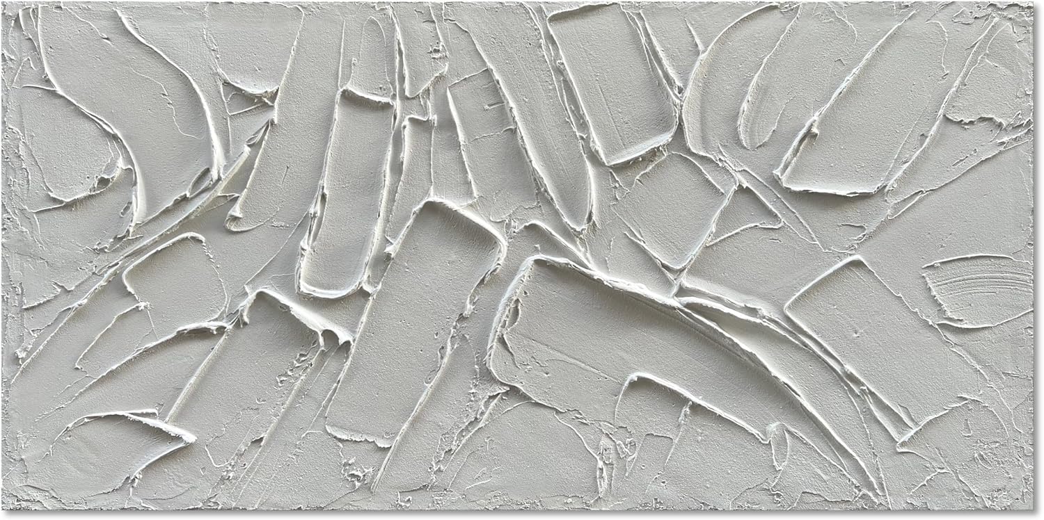 NANKAI Art Hand Painted Thick Texture White Minimalist Oil Painting 24x48 inches Contemporary Art Oil Painting, Home, Office Corridor Wall Decoration Painting