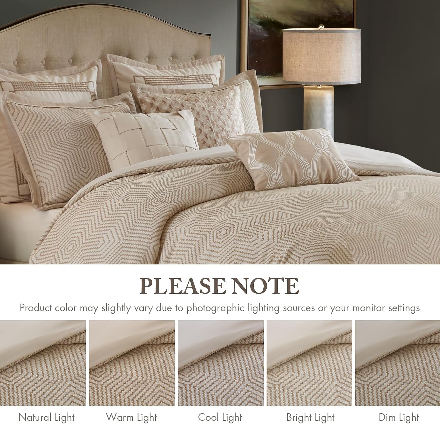 Madison Park Signature Queen Luxury Jacquard Comforter Set, Removable Duvet Cover with Insert, Oversized Overfilled Bedding, Hand-Guided Embroidered Texture Accents, Geometric Ivory, 8-Piece