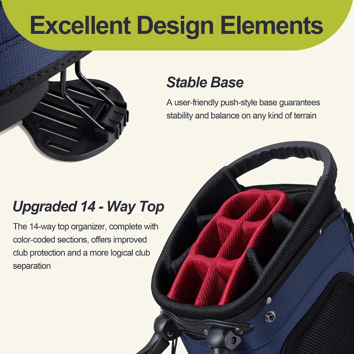 GoHimal 14 Way Golf Stand Bag, Golf Bags for Men with Stand, Top Dividers Ergonomic with 10 Pockets Golf Club Bags