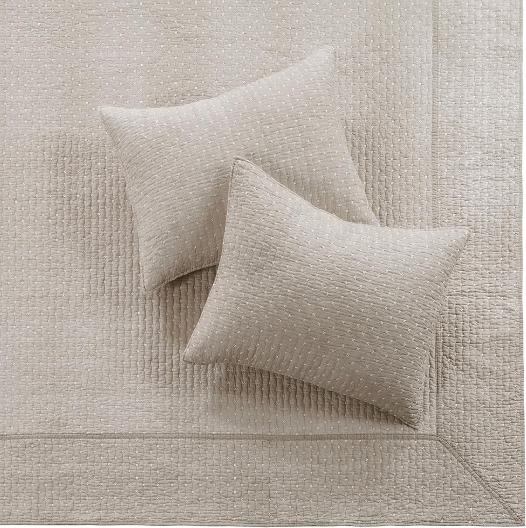 Levtex Home Cross Stitch Reversible Twin Bedspread Set (84x104in) with 1 Pillow Sham (26x20in) - Stitch Texture - Taupe - Cotton Twin Size Bedspread Set - Lightweight, Soft, Pre-Washed