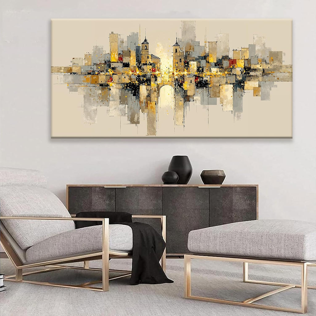 QSQ Large Abstract Wall Art For Living Room Painting Black And Gold Wall Art Prints Minimalist Abstract Art Modern Canvas Art Wall Decor Picture For Bedroom Office Home Aesthetic Decoration 29' × 58'