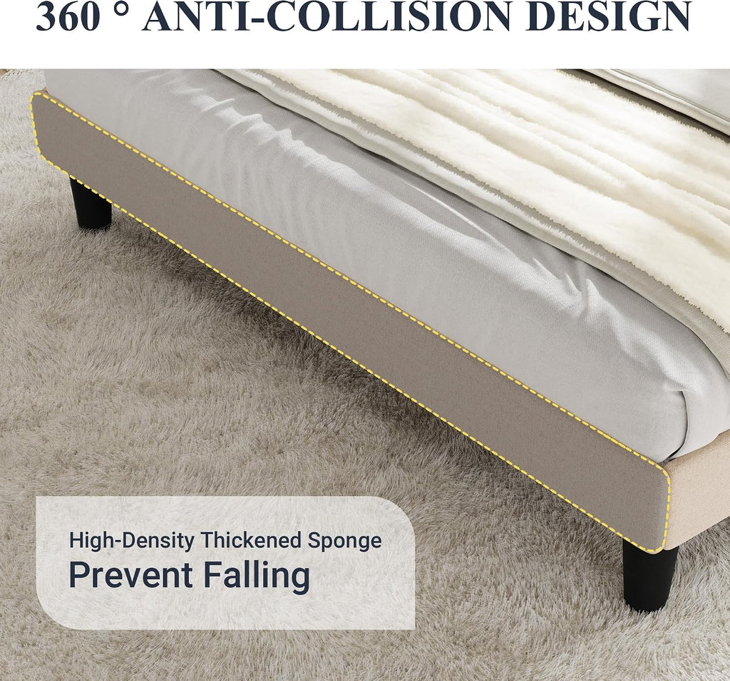 Allewie King Size Bed Frame with Button Tufted Wingback Headboard, Modern Upholstered Bed Frame with Solid Wooden Slats Support - No Box Spring Needed, Easy Assembly, Beige