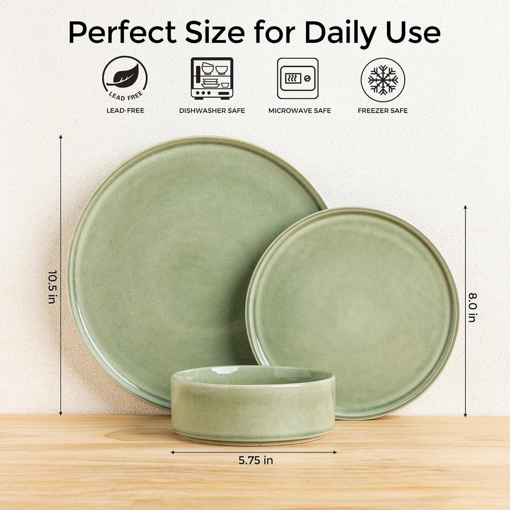 AmorArc Ceramic Dinnerware Sets, Handmade Reactive Glaze Stoneware Plates and Bowls Sets,Highly Chip and Crack Resistant | Dishwasher & Microwave Safe Dishes Set, Service for 8 (24pc)