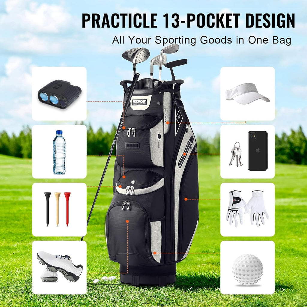 VEVOR Golf Cart Bag with 14 Way Organizer Divider Top, Premium Cart Bag with Stand, Durable Golf Bags with Handles & Dust Cover & Detachable Dual Strap for Men & Women