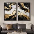 Framed Gold Abstract Wall Art Set of 2 for Living Room, Large Black White Modern Luxury Canvas Artwork for Walls, Contemporary Flow Marble Motifs Painting Print Wall Decor for Bedroom Office, 24x36 In