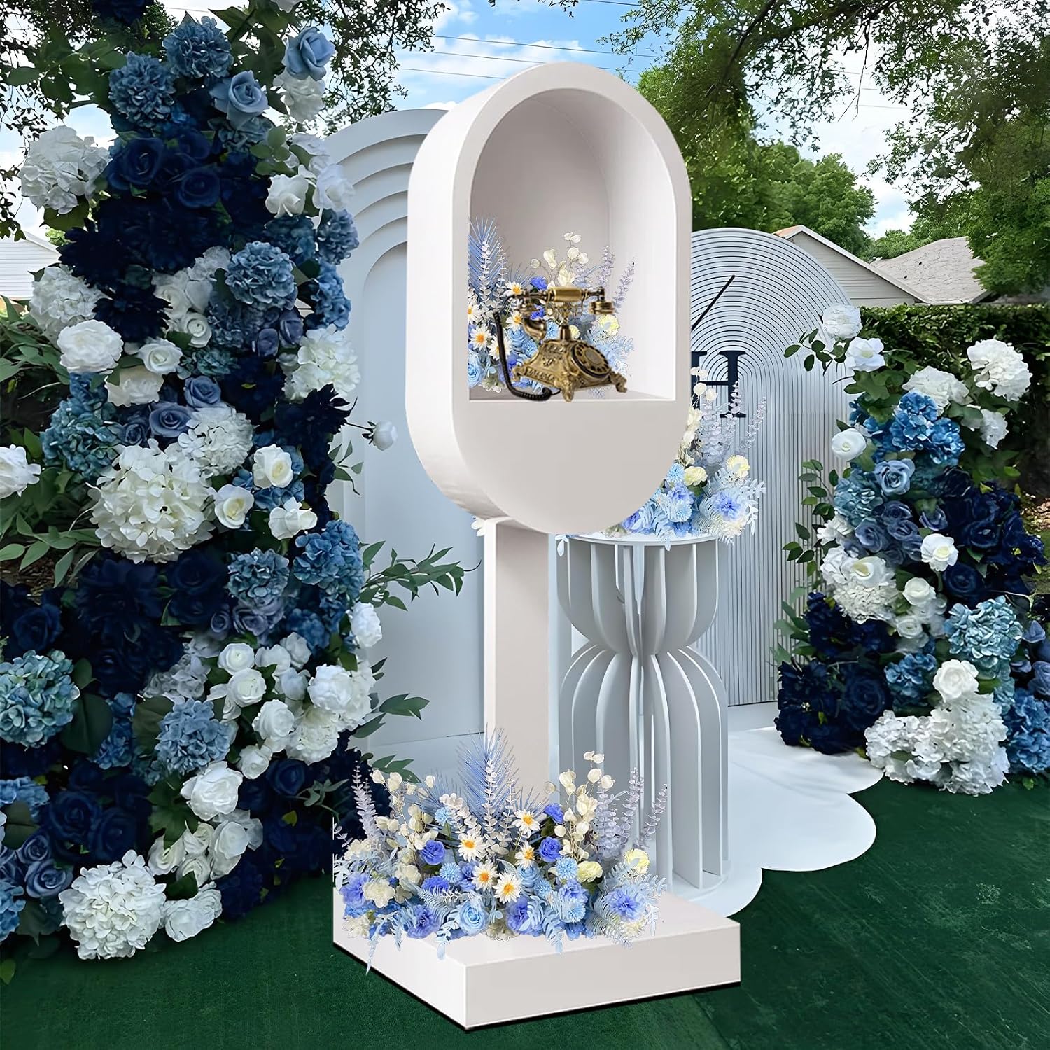 RDYMONKEY Audio Guest Book Stand Telephone Booth for Wedding Outdoor Party Leave a Message Video Decoration Phone Photo Booth Props Box Audio Guestbook Stand White Recording Table