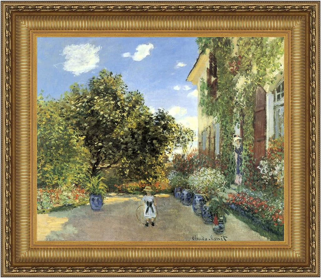 Design Toscano Monet's Artist's House at Argenteuil, 1873 Wall Art Painting, Small, 17x15 Inch, Giclee Canvas, Gold Resin Frame