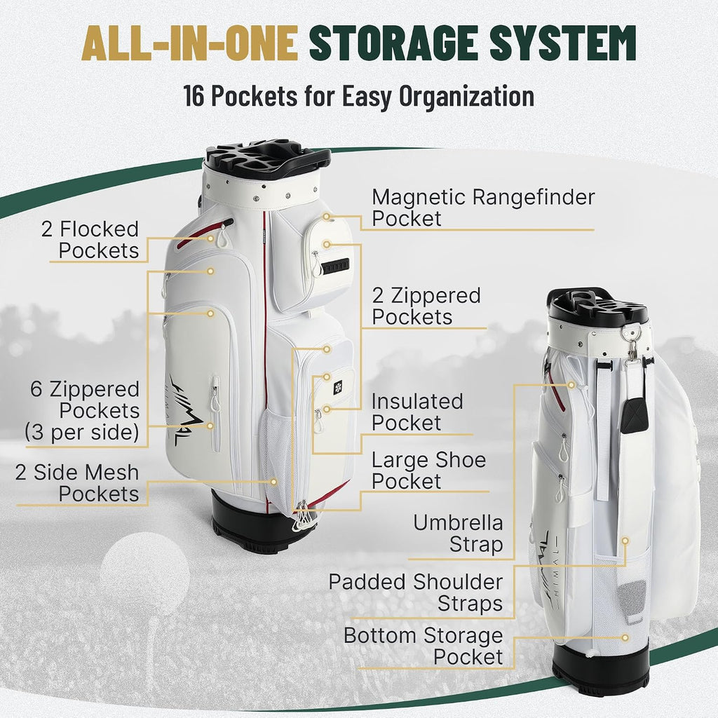 uniHimal Golf Cart Bag with 14-Way Full-Length Dividers, Golf Bag for Men Women with Magnetic Leather Pocket, Handles and Rain Cover, Lightweight Golf Club Bag Includes Cooler Pockets