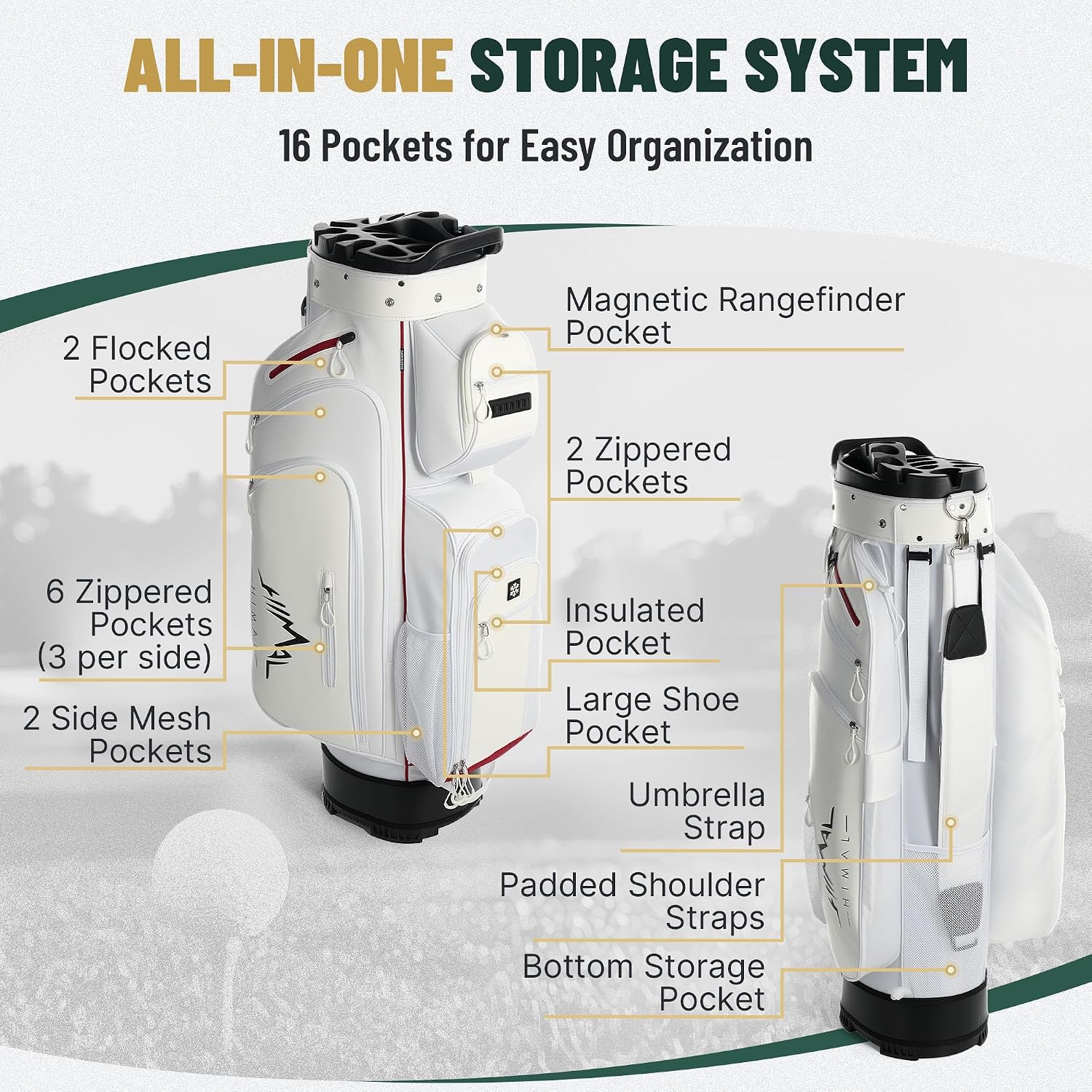 uniHimal Golf Cart Bag with 14-Way Full-Length Dividers, Golf Bag for Men Women with Magnetic Leather Pocket, Handles and Rain Cover, Lightweight Golf Club Bag Includes Cooler Pockets
