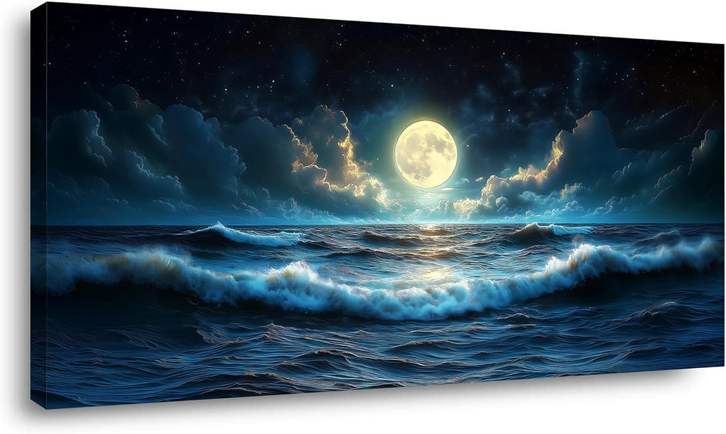 LAVIKARS Wall Art Moon Sea Ocean Vast Paintings Waterproof Canvas Prints Canvas Artwork Picture Modern Wall Art for Living Room Bedroom Home Office Kitchen Decor (28x58inch)