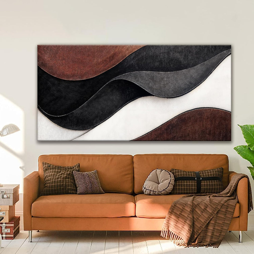 QSQ Large Abstract Wall Art For Living Room Black And White Canvas Art Wall Decor Painting Brown Maximalist Artwork Picture For Bedroom Modern Home Office Aesthetic Wall Decor 29 X 58 In