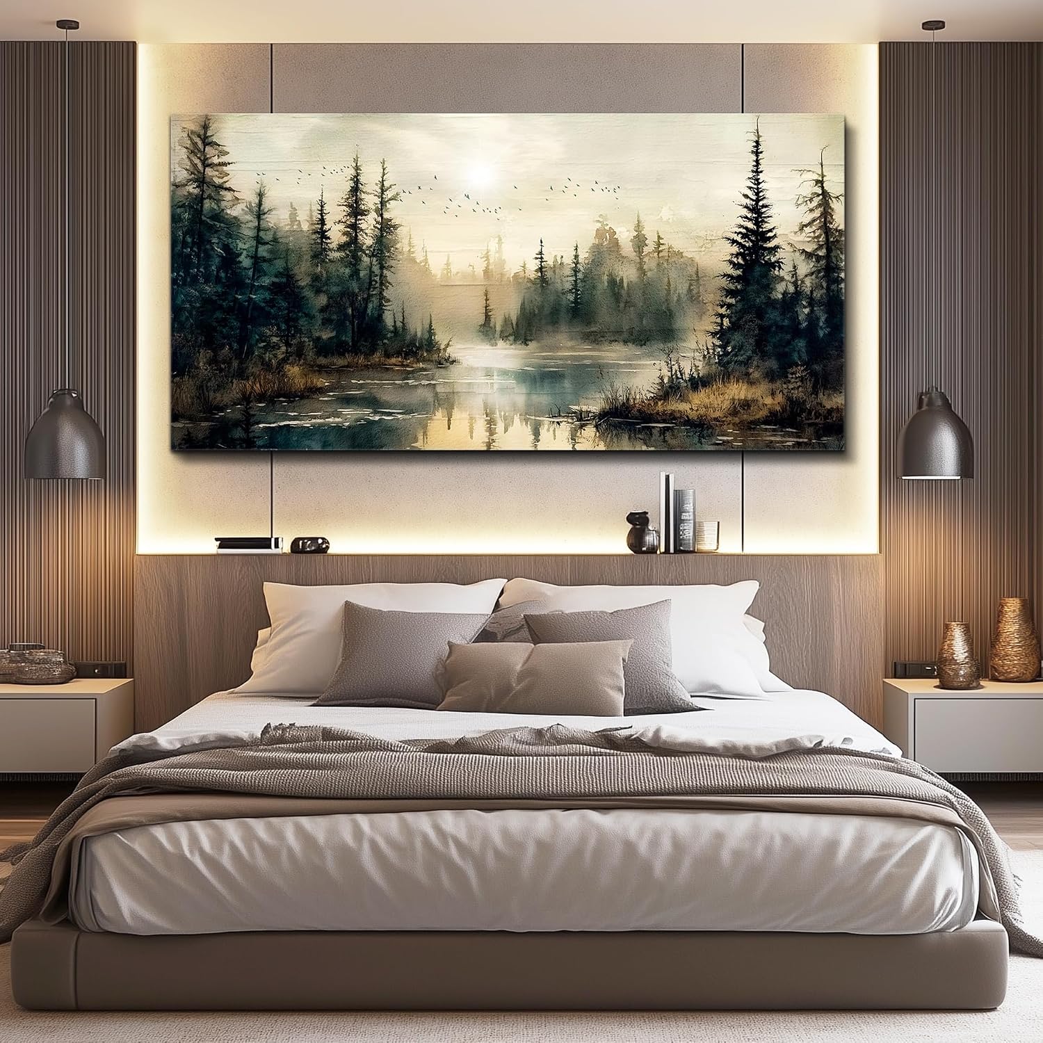 FUHAIHUA Canvas Wall Art For Living Room Large Wall Decor For Office Modern Bedroom Decorations Forest River Landscape Pictures Farmhouse Paintings Artwork Wall Mural Aesthetic Home Decor 30x60 In