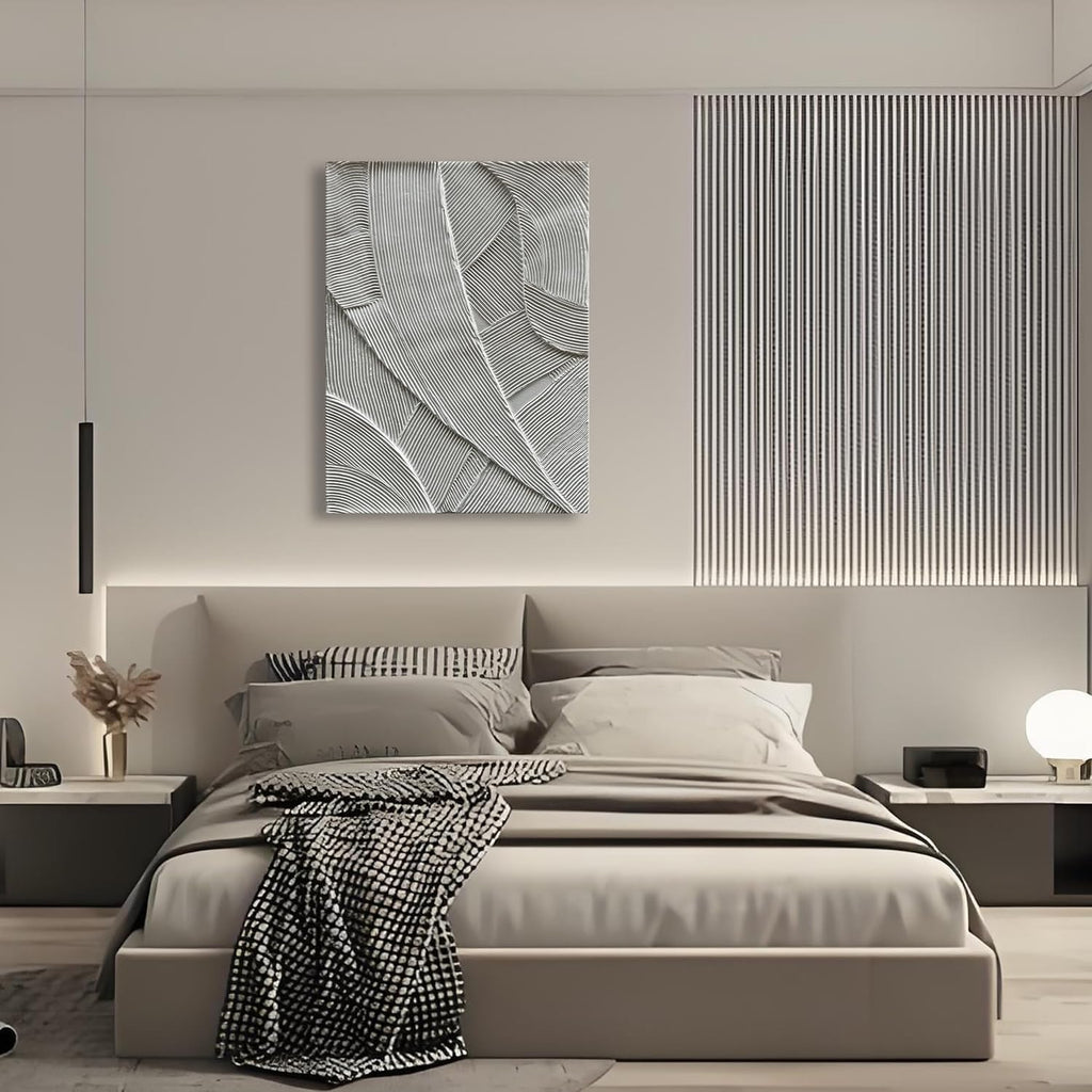 Art Hand Painted White Thick Texture Abstract Art Oil Painting Modern Canvas Wall Decoration 40x28 inches